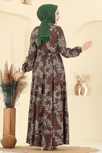 moda selvim الفستان بني 7135ERK1158 - Thumbnail