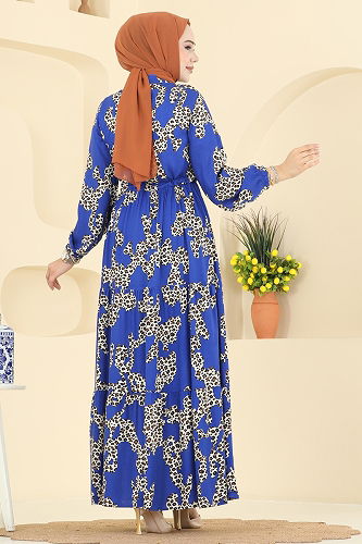 moda selvim الفستان نيلي 7135ERK1158 - Thumbnail