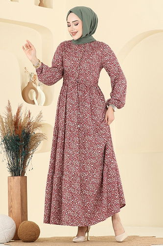 moda selvim Dress 7136ERK1158 Burgundy - Thumbnail