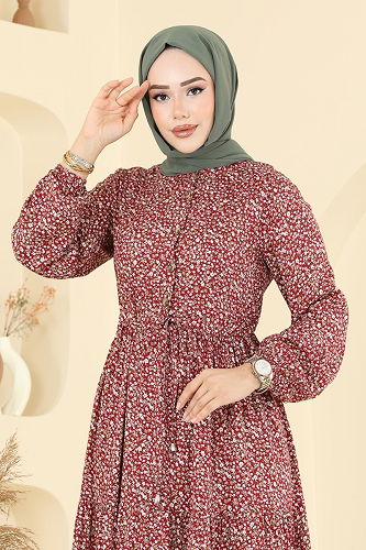 moda selvim Dress 7136ERK1158 Burgundy - Thumbnail