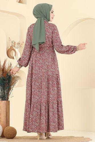 moda selvim Dress 7136ERK1158 Burgundy - Thumbnail