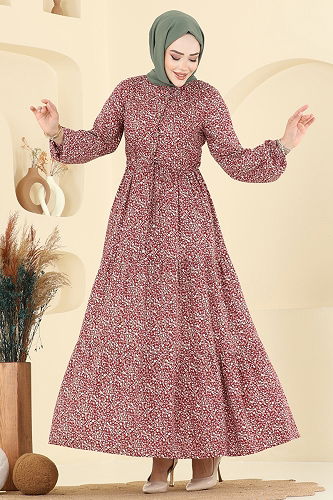 moda selvim الفستان خمري 7136ERK1158 - Thumbnail