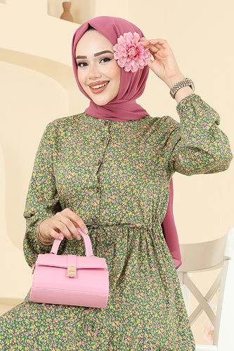 moda selvim الفستان أخضر 7136ERK1158 - Thumbnail