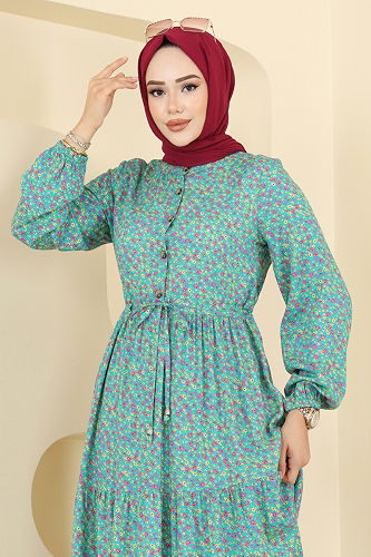 moda selvim الفستان تركواز 7136ERK1158 - Thumbnail