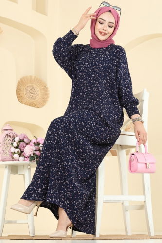 E.R.K. - Dress 7137ERK1158 Pattern1 Navy Blue