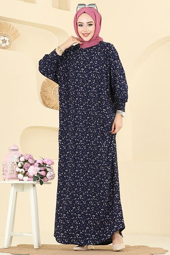 moda selvim Dress 7137ERK1158 Pattern1 Navy Blue - Thumbnail