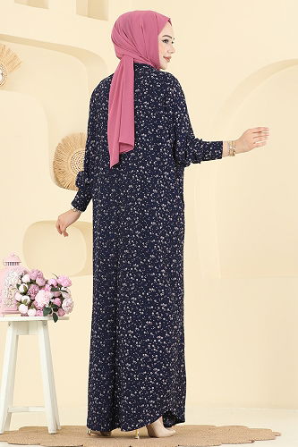 moda selvim Dress 7137ERK1158 Pattern1 Navy Blue - Thumbnail