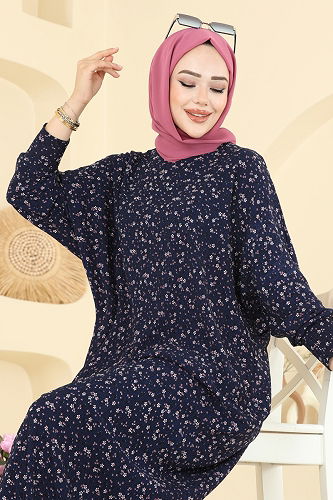 moda selvim الفستان نمط 1 كحلي 7137ERK1158 - Thumbnail