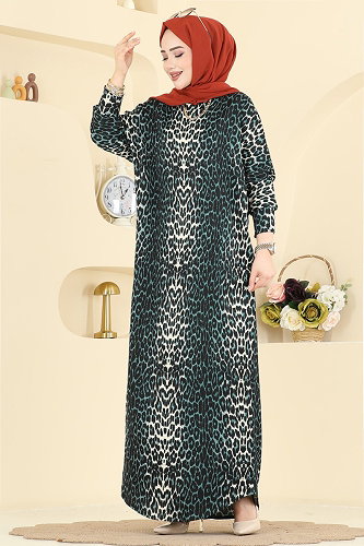 moda selvim Dress 7137ERK1158 Pattern2 Emerald - Thumbnail