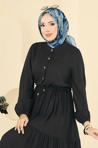 moda selvim Dress 7138BG354 Black - Thumbnail