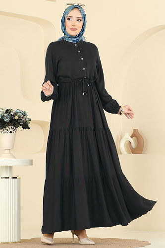 moda selvim Dress 7138BG354 Black - Thumbnail