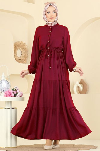 moda selvim Dress 7138BG354 Burgundy - Thumbnail