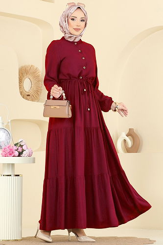 moda selvim Dress 7138BG354 Burgundy - Thumbnail