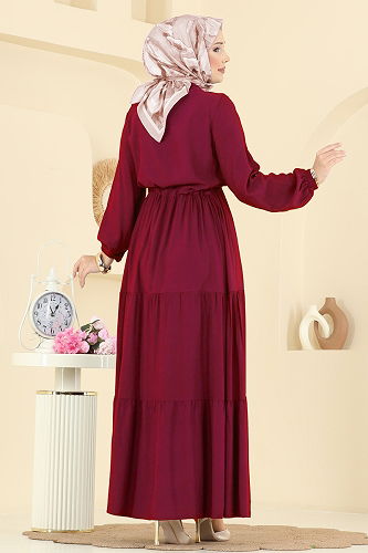 moda selvim Dress 7138BG354 Burgundy - Thumbnail