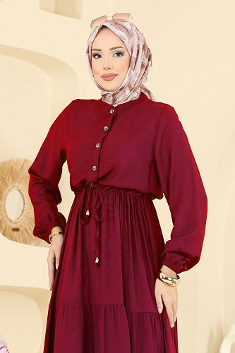 moda selvim الفستان خمري 7138BG354 - Thumbnail