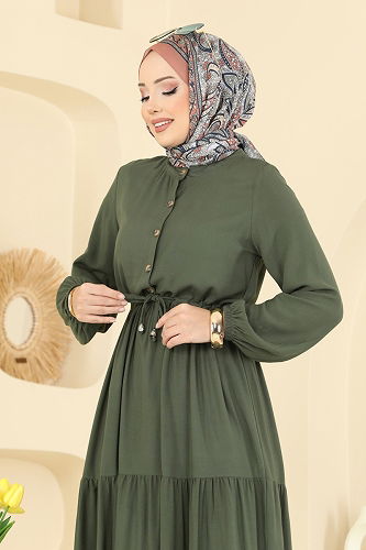 moda selvim Dress 7138BG354 Khaki - Thumbnail