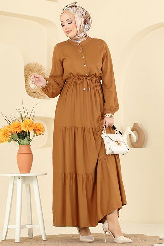 moda selvim الفستان خردلي 7138BG354 - Thumbnail