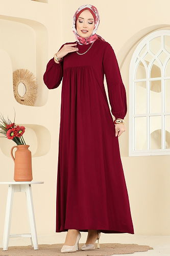 moda selvim الفستان خمري 7139BG354 - Thumbnail