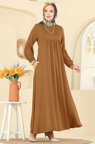 moda selvim Dress 7139BG354 Mustard - Thumbnail