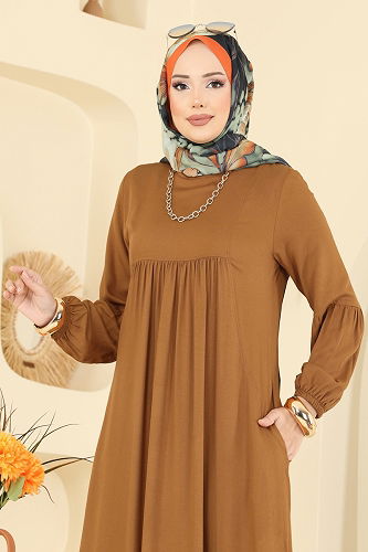 moda selvim الفستان خردلي 7139BG354 - Thumbnail