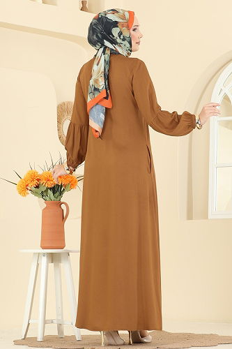 moda selvim الفستان خردلي 7139BG354 - Thumbnail