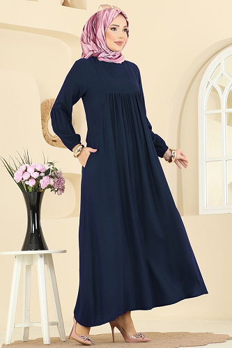 moda selvim Dress 7139BG354 Navy Blue - Thumbnail
