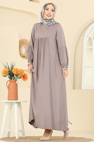 moda selvim الفستان بيج 7139BG354 - Thumbnail