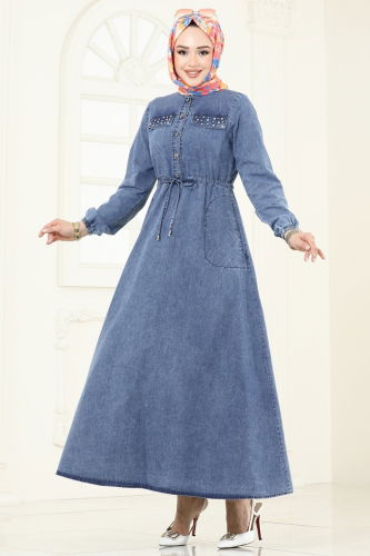 moda selvim Dress 713MSM187 Light Denim - Thumbnail