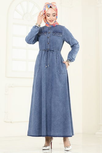 moda selvim Dress 713MSM187 Light Denim - Thumbnail