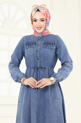 moda selvim Dress 713MSM187 Light Denim - Thumbnail