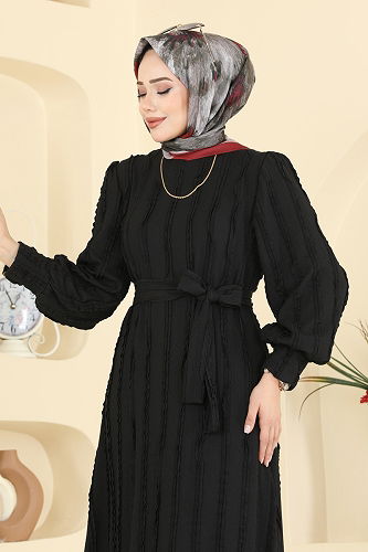 moda selvim الفستان أسود 7150BG354 - Thumbnail