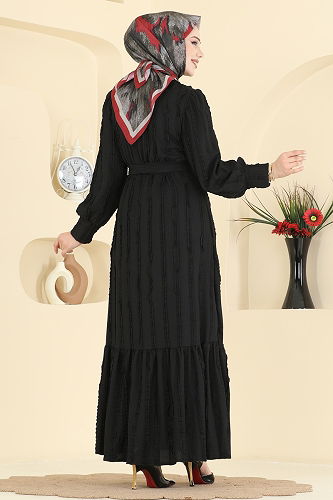 moda selvim الفستان أسود 7150BG354 - Thumbnail