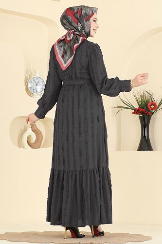 moda selvim الفستان أسود 7150BG354 - Thumbnail