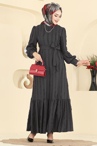 moda selvim الفستان أسود 7150BG354 - Thumbnail