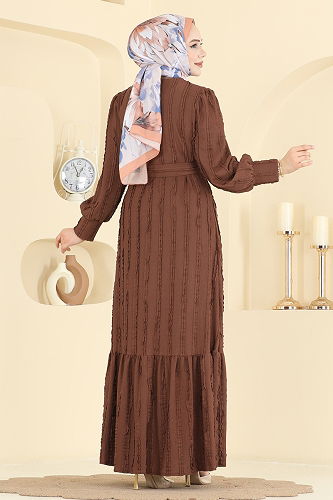 moda selvim الفستان بني 7150BG354 - Thumbnail