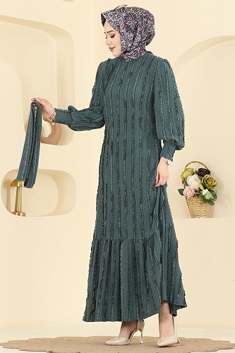 moda selvim Dress 7150BG354 Emerald - Thumbnail
