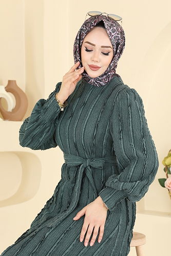 moda selvim Dress 7150BG354 Emerald - Thumbnail