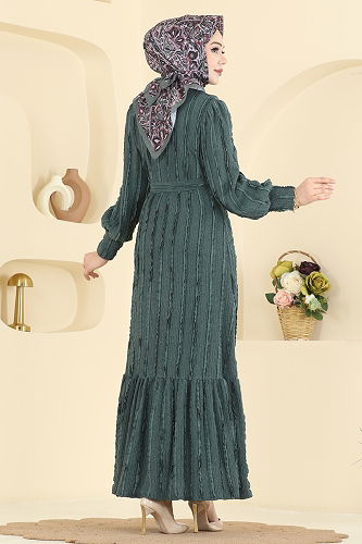 moda selvim Dress 7150BG354 Emerald - Thumbnail