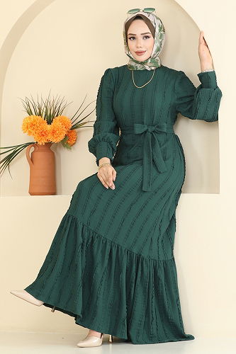 moda selvim الفستان زيتي 7150BG354 - Thumbnail