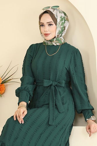 moda selvim الفستان زيتي 7150BG354 - Thumbnail