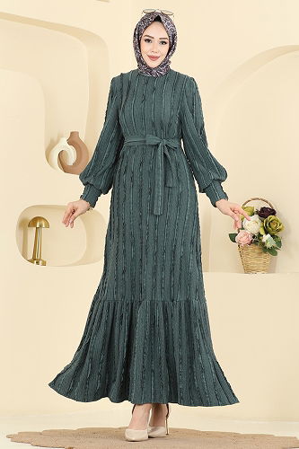 moda selvim الفستان زيتي 7150BG354 - Thumbnail