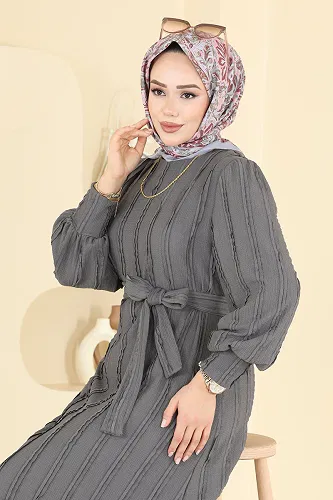 moda selvim Dress 7150BG354 Gray - Thumbnail