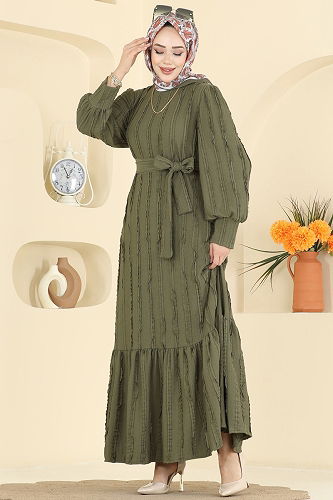 moda selvim Dress 7150BG354 Khaki - Thumbnail