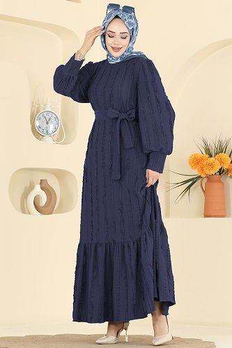 moda selvim الفستان كحلي فاتح 7150BG354 - Thumbnail