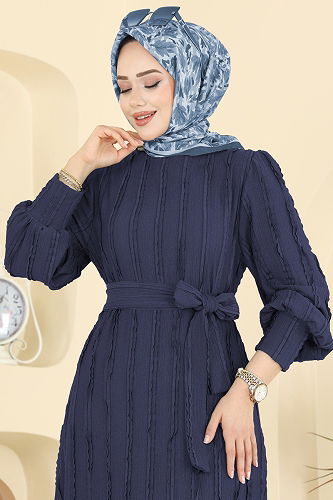 moda selvim الفستان كحلي فاتح 7150BG354 - Thumbnail