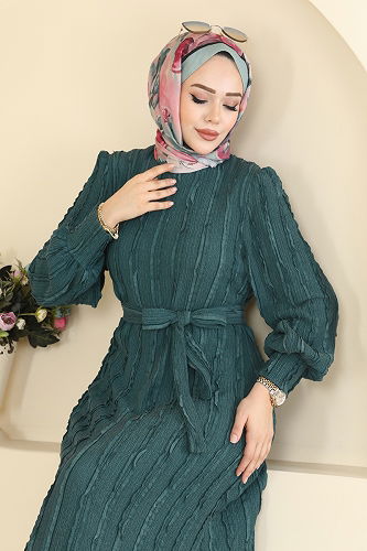 moda selvim الفستان بترولي 7150BG354 - Thumbnail