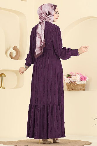 moda selvim الفستان أرجواني 7150BG354 - Thumbnail