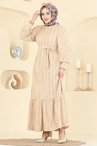 moda selvim Dress 7150BG354 Stone - Thumbnail