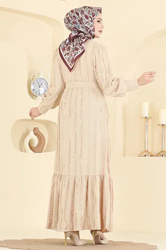 moda selvim Dress 7150BG354 Stone - Thumbnail