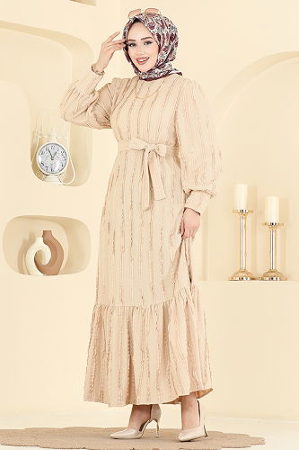 moda selvim الفستان بيج 7150BG354 - Thumbnail